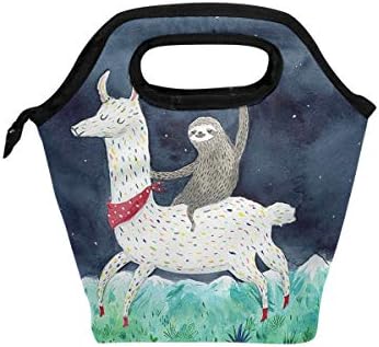 Sloth Riding Llama Painting Insulated Lunch Tote Bag Cooler Reusable Picnic Handbag Zipper Travel Lunchbox Bags for School Office