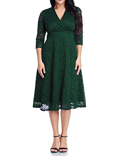 Women's Lace Plus Size Mother of the Bride Skater Dress Bridal Wedding Party Green 20W - Thumbnail 4