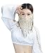 BellyLady Belly Dance Tribal Face Veil With Beads, Halloween Costume Accessory-Lake Blue