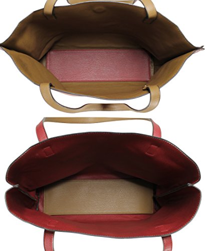 Scarleton Stylish Reversible Tote Bag H18422014 - Burgundy/Khaki