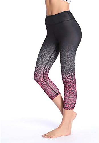 Mantluo High Waist Fitness Women Capris Yoga Pants Printed Stretch Cropped Sport Leggings (XLarge, Purple)