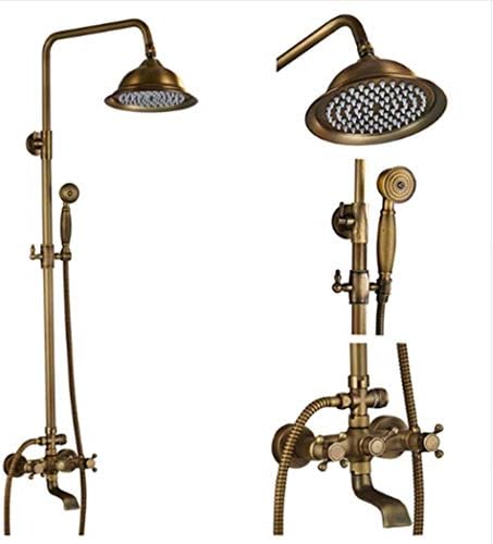 Yuwe Rainfall Wall Mount Bath Shower Mixer Taps Brass Antique Bathroom Shower Set Column Dual Handle Shower Faucet 360 Rotate Spout,E