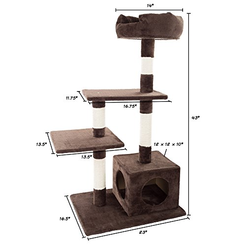 4 Tier Cat Tree- Plush Multi-Level Cat Tower with Sisal Scratching Posts, Perch Platforms, and Penthouse Condo for Cats and Kittens By PETMAKER (43')