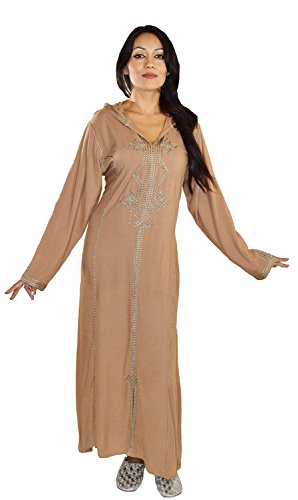 Moroccan Caftans Women Hand Made Djellaba Embroidered Size X-Large Brown