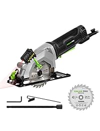 Sierra circular, GALAX PRO 5,8 Amp 3500 RPM Mini sierra circular, máx. Profundidad de corte: 90 °; sierra compacta con hoja de 24T de 4.0 in (45°), adaptador de vacío, llave de hoja y guía de roturas.