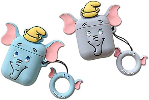 Cute Soft Silicone 3D Grey Elephant Dumbo Case with Finger Holder for Apple Airpods with Charging Case Protective Mini Bag Protector Walt AirPod Case Disney Disneyland Cute Lovely Fun Girls Teens