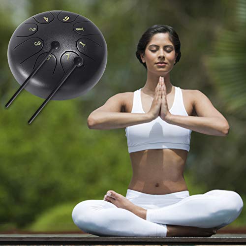 ZHRUNS Steel Tongue Drum - 8 tones 6 Inches-Percussion Instrument -Handpan Drum with Bag, Mallets, Finger Picks, Notes Stickers for Personal Meditation, Yoga, Zen (Black) - Thumbnail 3