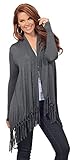 Women's Casual Open Front Long Sleeve Jersey Knit Asymmetric Fringed Cardigan