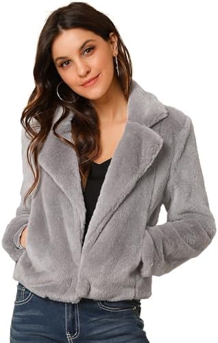 Danedvi Women's Fashion Cropped Faux Fur Jacket Long Sleeve Open