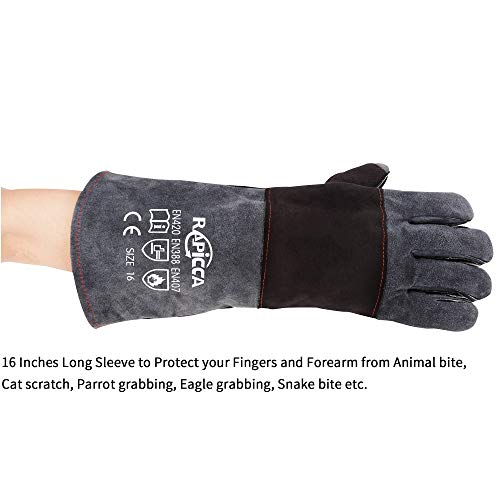 RAPICCA Animal Handling Gloves Bite Proof Kevlar Reinforced Leather