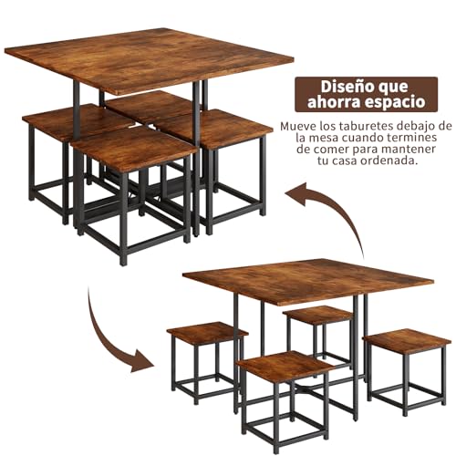 Comedor 4 Personas Mesa 80x80 cm con 4 Taburetes Negro Vintage | Juego de comedor compacto para 4 personas, ideal para departamentos, cocinas pequeñas y espacios modernos.