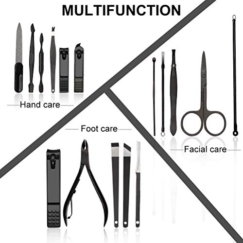 Manicure Pedicure Set Nail Clippers 17 Piece Stainless Steel Nail Kit & Professional Grooming Kit with Black Leather Travel Case - Thumbnail 2