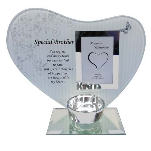 special brother heart plaque & t-light holder glass