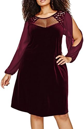 LaSuivuer Women's V Neck Cold Shoulder Shift Plus Size Party Dress Red 3XL