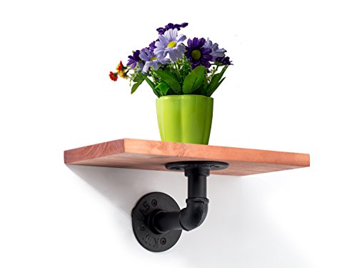 Non-Branded Industrial Pipe Wall Shelf Made with Solid Wood and Steel Water Pipes,Wall Mounted Hook with Small Wooden Shelf,Wall Mounted Hanging Rack,Iron Water Pipe Style,1 Pack (7.9 inches)