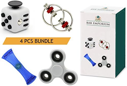 Fidget Spinner + Fidget Cube + Flippy Chain Ring + Mesh. Value Bundle Set with 4 Best Seller Sensory Toys for Autism, ADD/ ADHD, Anti-Anxiety, Break Habits, Attention Issue, Reduce Stress &amp; Stay Calm