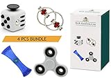Fidget Spinner + Fidget Cube + Flippy Chain Ring + Mesh. Value Bundle Set with 4 Best Seller Sensory Toys for Autism, ADD/ ADHD, Anti-Anxiety, Break Habits, Attention Issue, Reduce Stress & Stay Calm