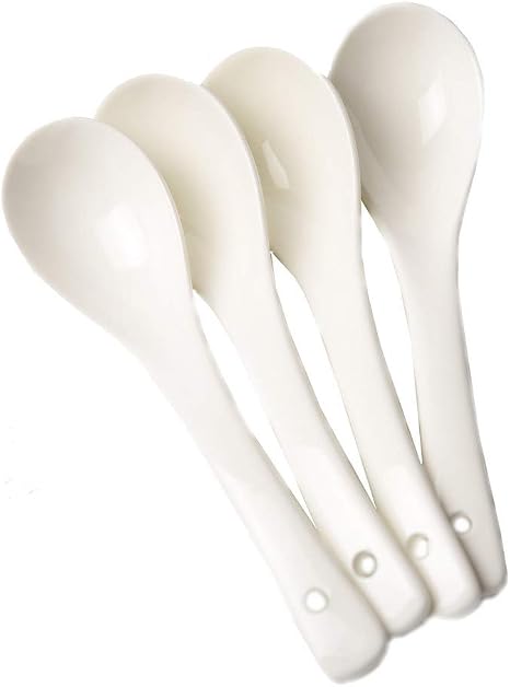Juego De 5 Cucharas De Porcelana Para Sopa - Mango Antideslizante, Tamaño 13 Cm, Ideales Para Cocina Asiática O Restaurantes