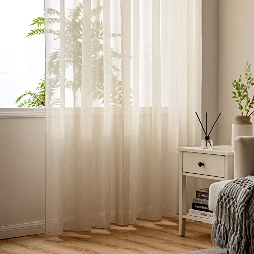 Woaboy Interior Curtains, 2 Pieces, 140 x 200 cm, Semi-Transparent Voile Window Curtains for Living Room and Bedroom for Home Decor, Beige