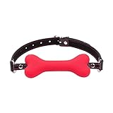Kocome Cute Solid Leather Harness Mouth Silicone Dog Bone Ball Gag 20mm BDSM Mouth Plug (Red)