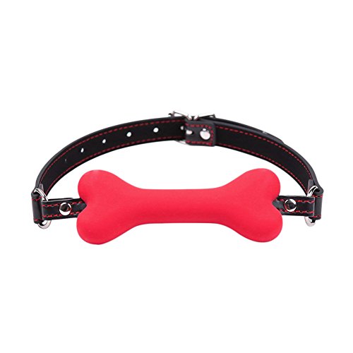 Kocome Cute Solid Leather Harness Mouth Silicone Dog Bone Ball Gag 20mm BDSM Mouth Plug (Red)