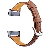 Oitom Slim Leather Bands Compatible Fitbit Charge 3 /Charge 3 SE Band Women Men Small Large,Slim Fashion Design Premium Leather Replacement Band Wrist Accessories Straps(Brown)