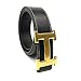 Maikun H Letter Gold Buckle Black Leather Belt 110cm for Waist Size 32-34