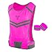 247 Viz Running Reflective Vest with Inside Pocket and 2 Bands, High Visibility Reflective Running Gear Safety Vest Straps for Men Women Kids for Night Running Walking Cycling Pink