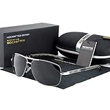 HDCRAFTER Polarized Sunglasses for Men UV400 Protection Lenses Metal Frame E012 (Grey, Black)