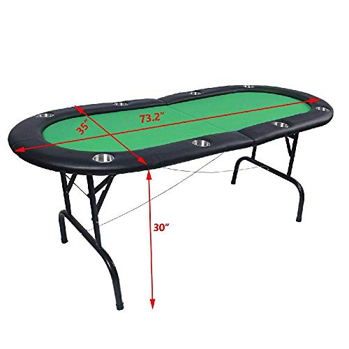 IRONWALLS 72''x33''x30'' Foldable Poker Table 8 Player Folding Poker Play Card Casino Game Table Oval Green