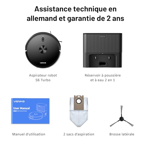 VONKO S6 Pro Robot Aspirateur Laveur avec Station de Vidage Automatique, 8000Pa, Navigation LiDAR 2.0, 180min Autonomie, Détection de Tapis, App & Alexa, Idéal Poils d’Animaux & Sols Dur,Noir