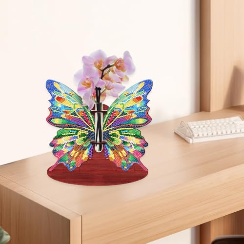 Mocrop 5D Diamond Painting Butterfly Deko Desktop Vase Butterfly Flower Vase Diamond Painting for Adults Kids Craft Set Suitable for Home Office Desktop Ornaments