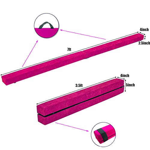 Vehipa Gymnastics Balance Beam,8.2 Ft Wood Core Folding Floor Balance Beam with Anti-Slip Base,Foam Top and Carry Handles，Home Training Floor Beam (Pink) - Thumbnail 5