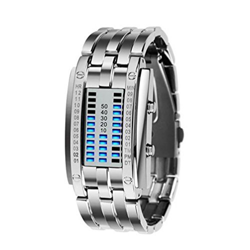 Samgo Waterproof Version of the High-grade Tungsten Steel Fashion Lovers Table Double Led Lights Led Binary Watch Cool Watches (L(Silver and blue light))