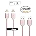 NetDot 2 Pack 2nd Generation 1m/3.3ft Nylon Bradied USB Fast Charging Magnetic Micro USB Cable with LED Indicator Compatible with Android Device (3.3FT / 2 Pack Rose Gold)