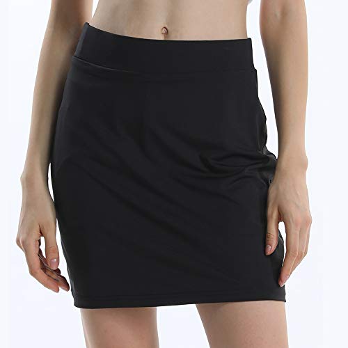 Toomett Women Anytime Active with Underneath Shorts Skorts Lightweight Quick Dry Workout with Pocket Skirt,#178,Black,US S - Thumbnail 4