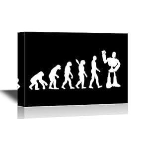 Human Evolution Canvas Wall Art - Human Evolution to Giant Robots - Gallery Wrap Modern Home Art | Ready to Hang - 12x18 inches
