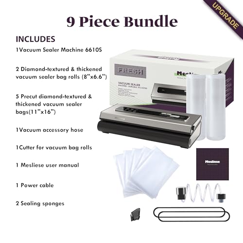 Mesliese 6in1 Vacuum Sealer, Dry/Moist Modes, 2 Bag Rolls & 5 Pre-cut photo 9