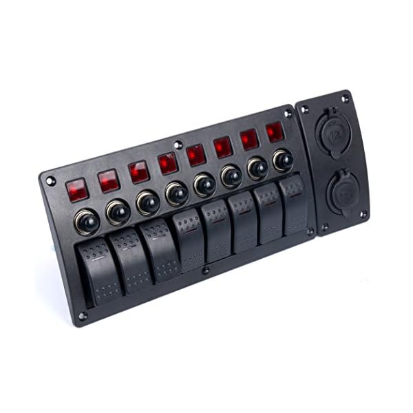 Amarine-made-8-Gang-Red-LED-Indicators-Rocker-Circuit-Breaker-Waterproof-Marine-Boat-Rv-Switch-Panel-Combined-with-Dual-USB-12v-Power-Adapter-Panel-PN-CB8-R-CB1S1S2