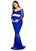 Women's Off Shoulder Long Sleeve Lace Maternity Gown Maxi Photography Dress (S, Blue)