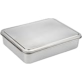 DOITOOL Stainless Steel Cake Pan with Lid 11x13 Inch Nonstick Rectangular Metal Baking Pan for Cakes Tiramisu Casseroles Brownies Breads Fish Vegetables