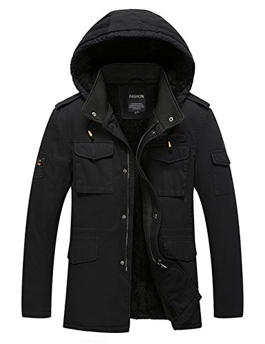 Menschwear Men's Removable Hooded Down Jacket Fleece Lined Short Winter Coat (XXXL, Black)