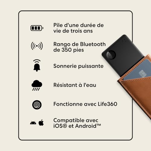Tile Slim - Détecteur de Portefeuille, Tracker Bluetooth et localisateur d'objets pour étiquette de Bagage, Passeport et Autres. Compatible avec iOS & Android. Lot de 1 (Noir)