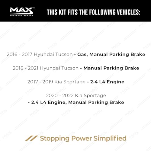 MAX Advanced Brakes - Brake Kit For 2016-2021 Hyundai Tucson, 2017-2022 Kia Sportage (w/Manual Parking Brake)| Carbon Ceramic Brake and Rotor Kit Front and Rear| OE Replacement Brake Rotors