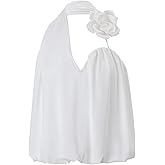 FlyCC Summer Tops for Women Going Out Y2k Tank Top Sexy Asymmetrical Flowy Halter Backless Vacation Outfits Clothes