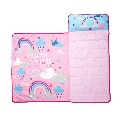 Funhouse Happy Rainbows Kids Nap Mat Set Includes Pillow and Fleece