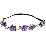 Floral Fall Cute Stretch Flower Crown Party Headband Wedding Hair Wreath F-003 Purple