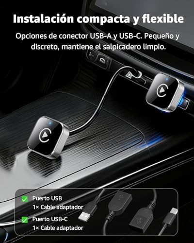 Adaptador sem fios CarPlay e Android Auto, conversor Mini USB-A/USB-C Plug & Play, ligado para wireless, WiFi 2.4GHz/5GHz, ligação automática, para carros com CarPlay, prateado