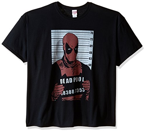 Marvel Men's Big-Tall Deadpool Mug Shot T-Shirt, Black, 4X-Large
