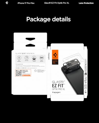 Spigen GLAStR EZ-Fit Optik Pro XL for iPhone 17 Pro MAX Camera Lens Protector [1 Pack] - Silver | Silver, 9H hardness, tempered glass, individual lens protection, precise lens cutouts, flash safe, crystal clear